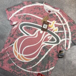 Miami Heat‎ T Shirt Mens L Red All Over Print NBA Mitchell And Ness NEW